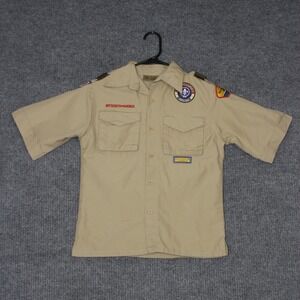 Boy Scouts of America Uniform Collector Shirt Boys M Tan Short Sleeve Patches
